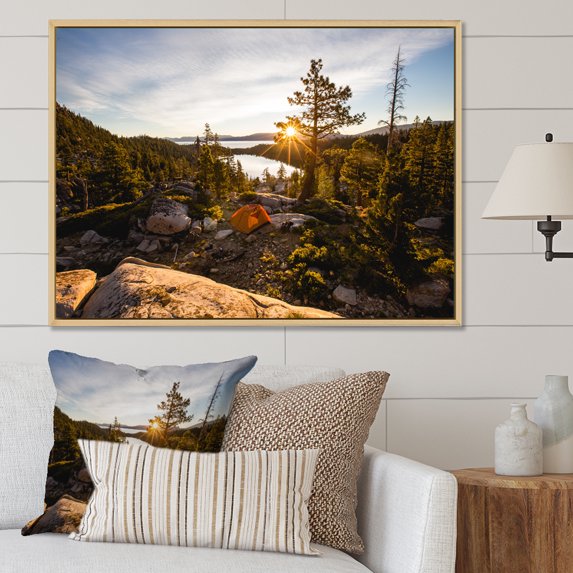 Designart "Tranquil Views On A Mountain Hike" Landscape Mountains Floater Framed Wall Art Prints