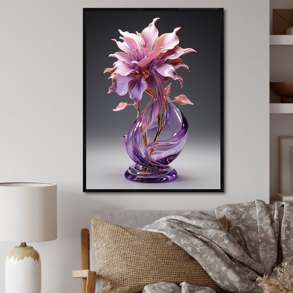 Designart "Tranquil Visionary Vase In Violet III" Flowers Floater Framed Canvas Art Print