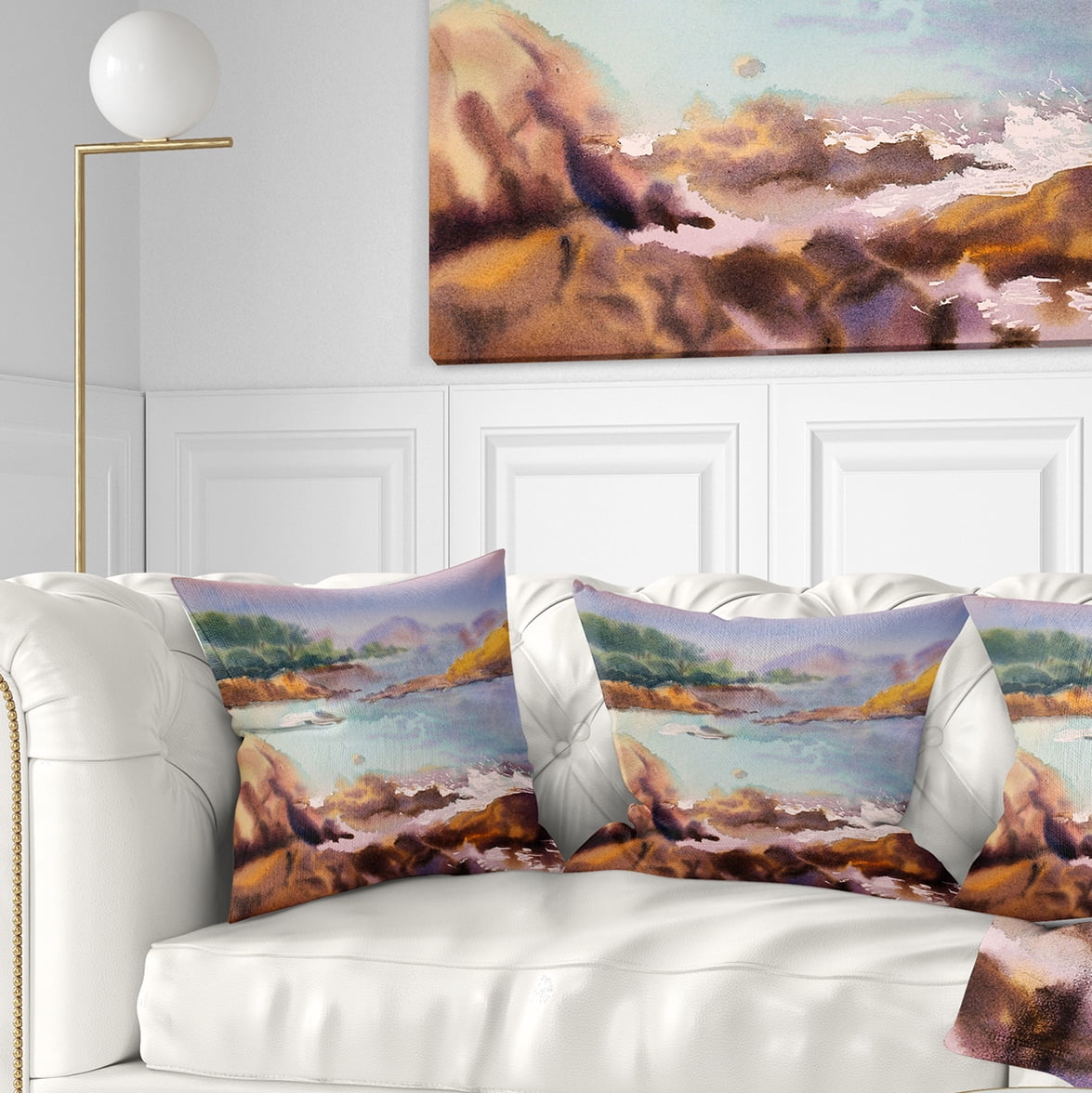 Designart Tranquil Watercolor Waters - Seascape Throw Pillow - 16x16
