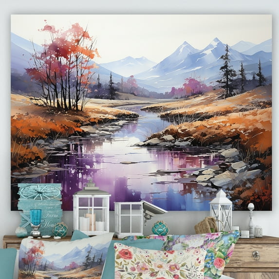 Designart "Tranquil Waters In Alcohol Ink I" Countryside Canvas Art Print