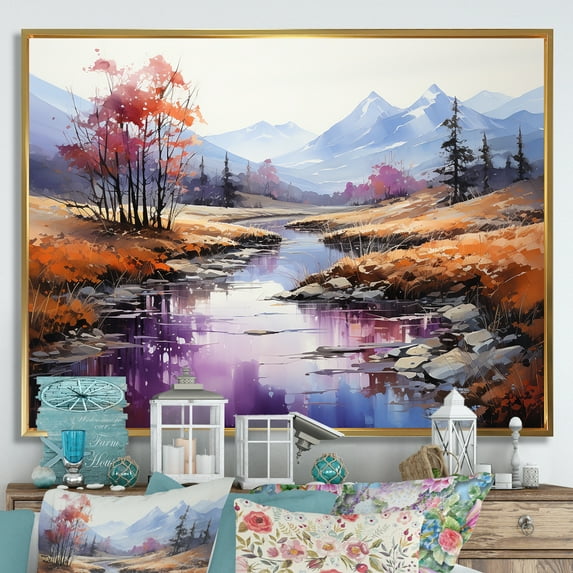 Designart "Tranquil Waters In Alcohol Ink I" Countryside Floater Framed Canvas Art Print