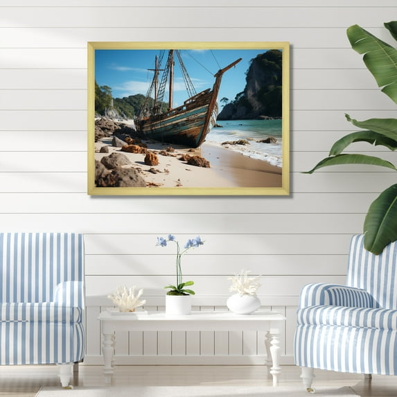 Designart "Tranquil Waters of Krabi's Coastal Cradle I" Coastal Framed Wall Art Decor - Coastal Blue Coastal Beach Hallway Framed Wall Art Decor