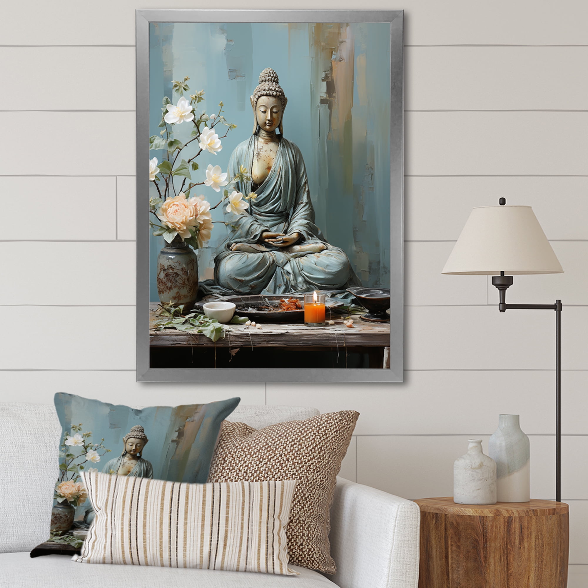 Designart "Tranquil Zen with Blue Buddha Statue I" Spiritual Framed