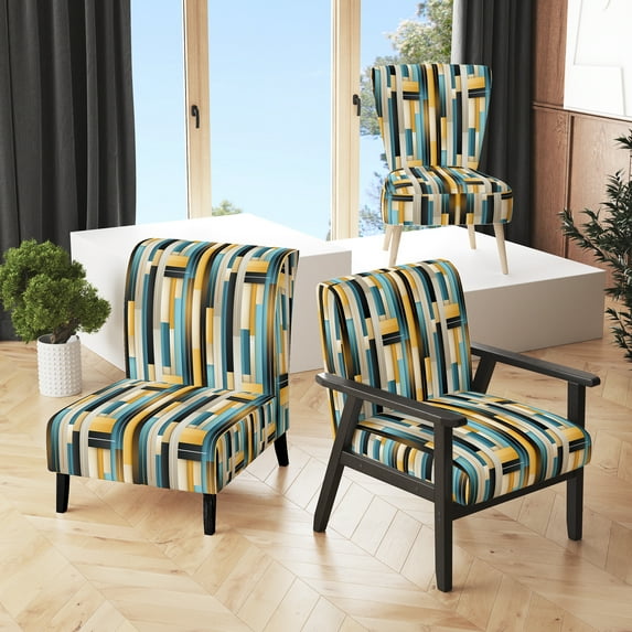 Designart "Tranquility Green Colors Stripes" Upholstered Modern & Contemporary Accent Chair and Striped Arm Chair - Multiple Color & Pattern