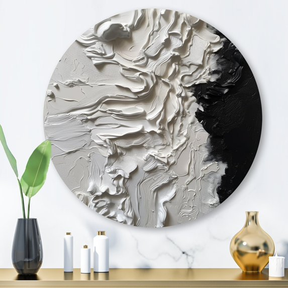 Designart "Tranquility Unleashed White and Black I" Abstract Marble Round Metal Art