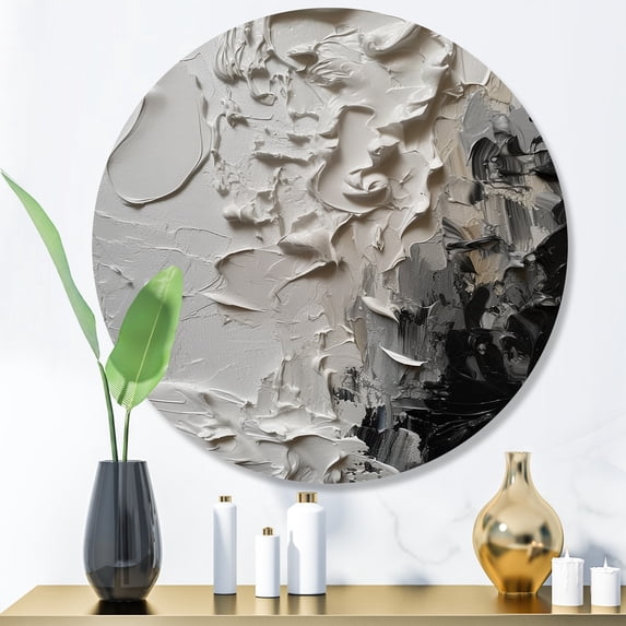 Designart "Tranquility Unleashed White and Black IV" Abstract Marble Metal Round Wall Art