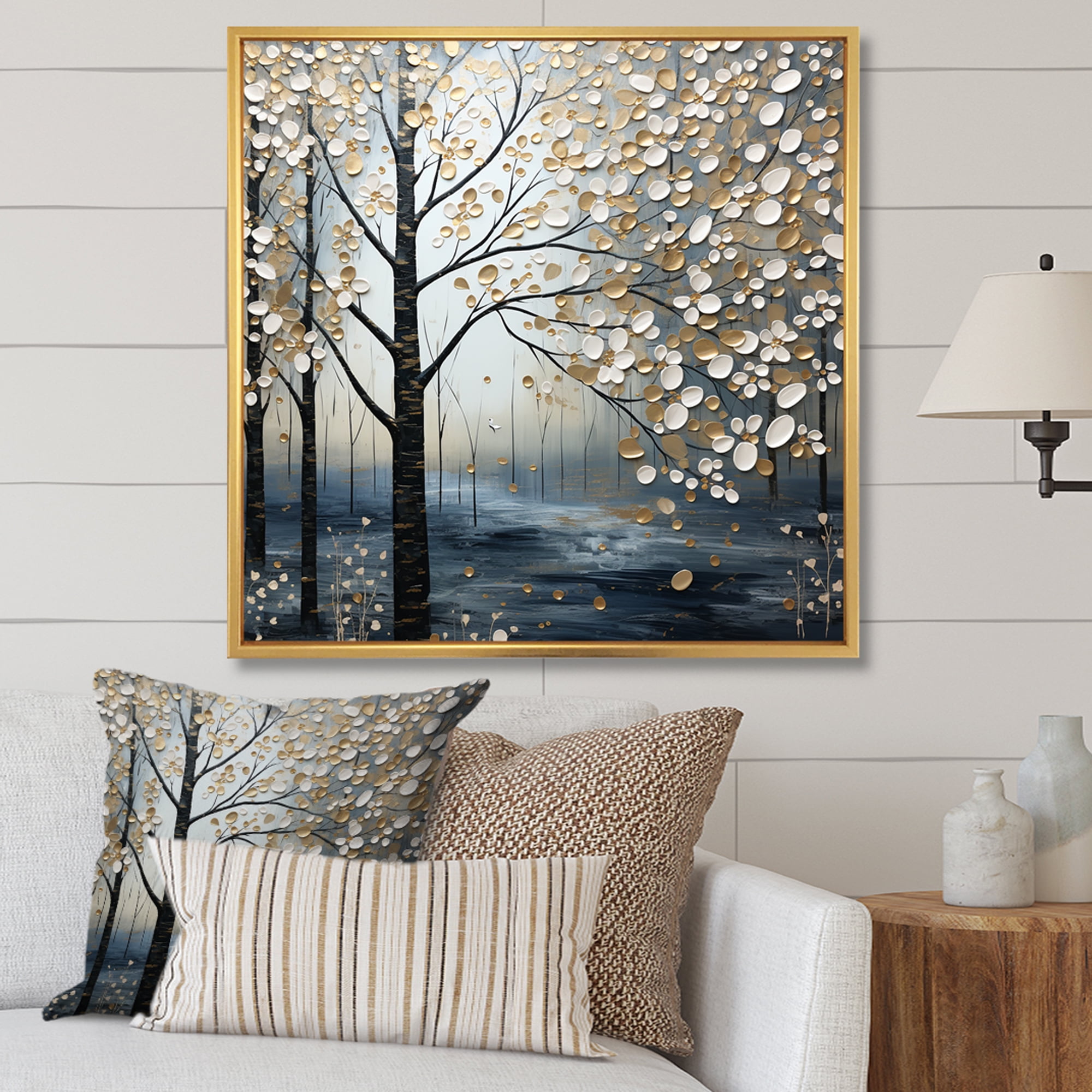 Designart "Tranquility in the Blue Winter Forest I" Food & Beverage Framed Wall Art White