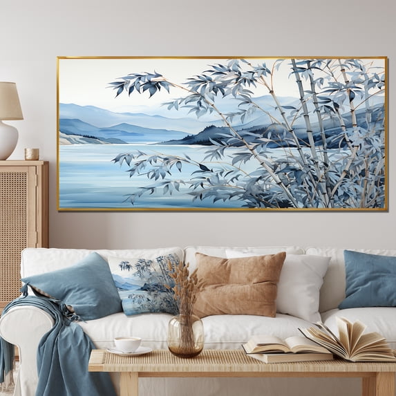 Designart "Tranquility of Blue Bamboo I" Oversized People Framed Wall Art - Global Blue China Art Entryway Framed Wall Art Print