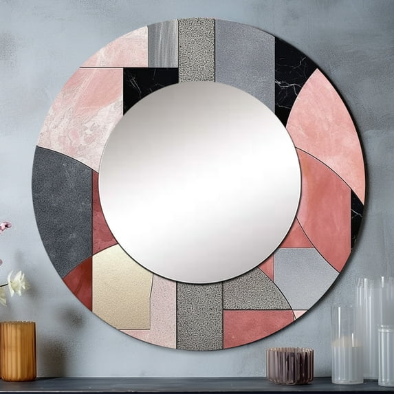 Designart "Transcendent Angles in Pink II" Abstract Shapes Rund Mirror For Wall Decor - Large Pink Round Print Mirror - Round Glam Mirror 29" x 29" Inch - Wall Mounted Round Large Mirror