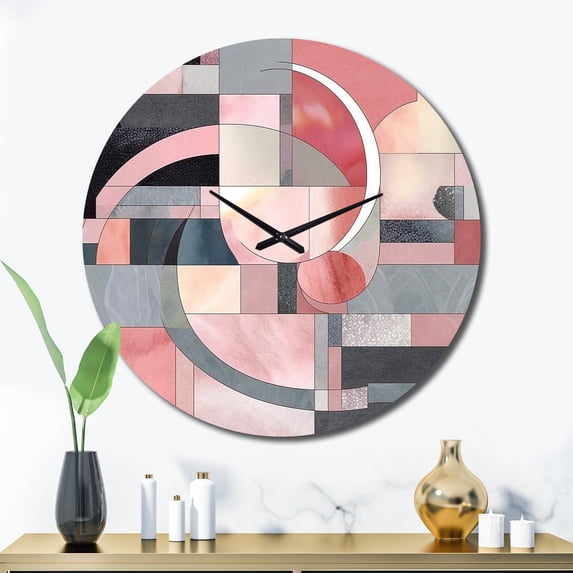 Designart "Transcendent Angles in Pink I" Abstract Shapes Oversized Wall Clock