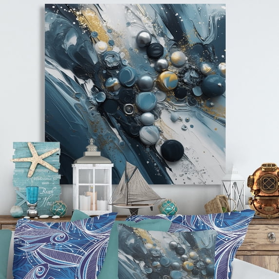 Designart "Transcendent Brushstrokes Blue and White IV" Abstract Painting Metal Wall Decor