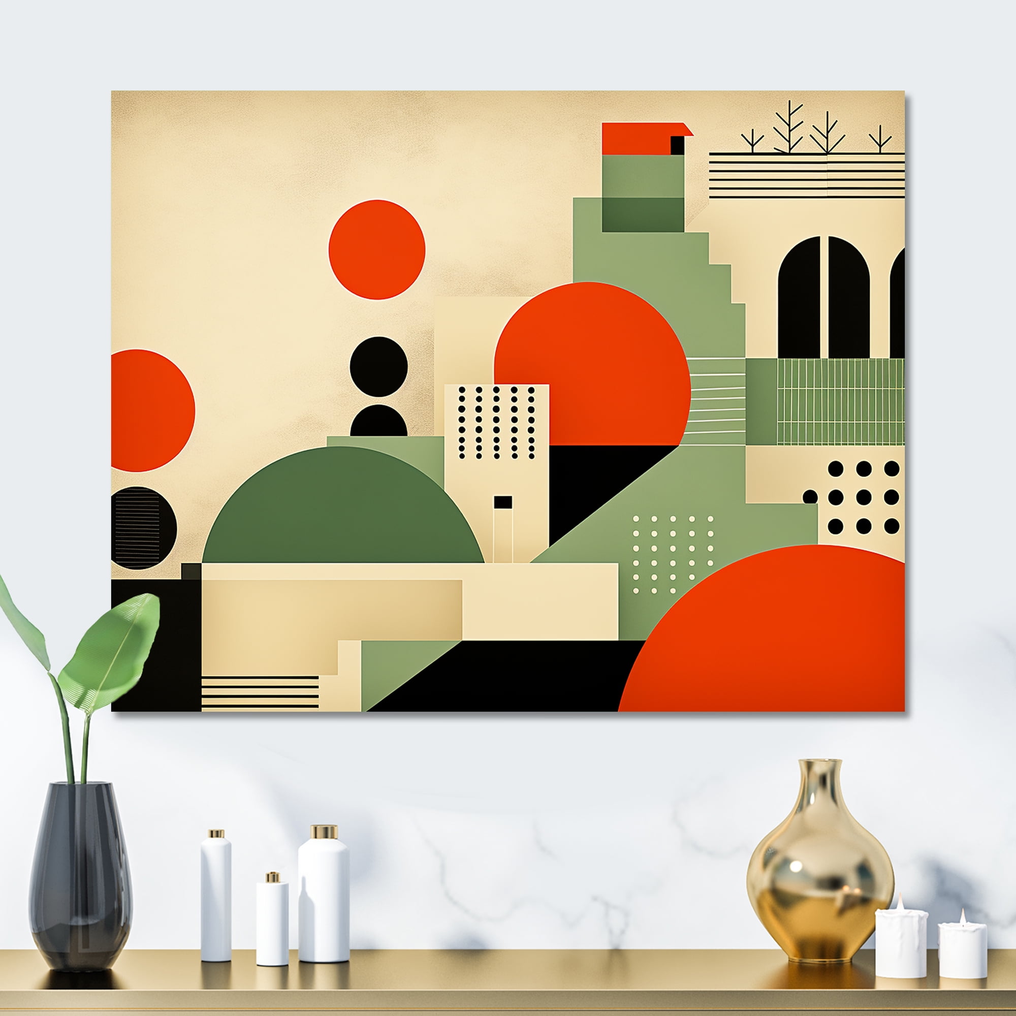 Designart "Transcendent city shapes collages In Orange and Green