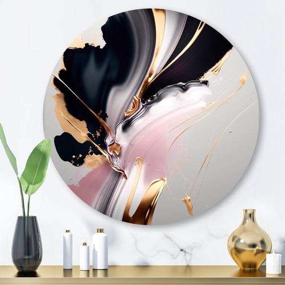 Designart "Transcending Complexity in Gold and Black" Abstract Metal Round Wall Decor