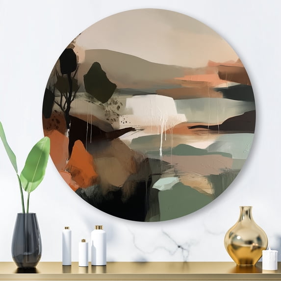 Designart "Transcending Reality Green and Beige I" Abstract Painting Round Metal Art