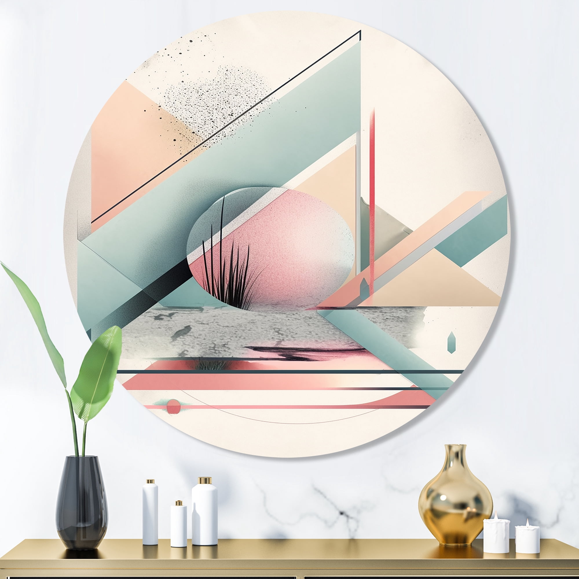 Curated visual reference: Minimalist Handmade Decorative Metal Wall Art Reference: Designart Transient Grace Pink Minimalism Iii Minimalism Metal Round