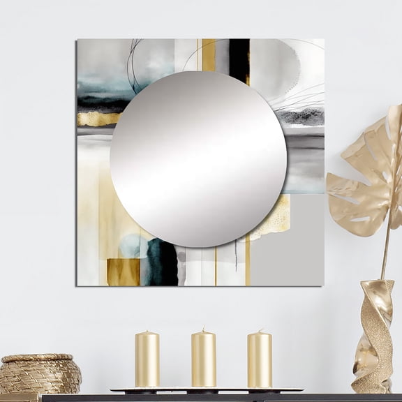 Designart "Transitional Black Shapes IV" Animals Square Mirror Wall Decor Transitional - Large Black Square Bathroom Mirror - Square Printed Wall Mirror Art