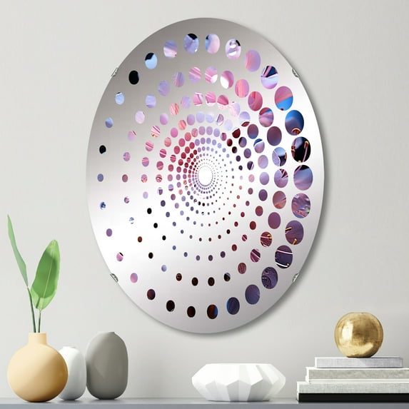 Designart "Translucent Floral Delight" Rhododendron Spiral Dot Round Wall Mirror - Floral Oval Printed Decorative Mirror - Multiple Color Options