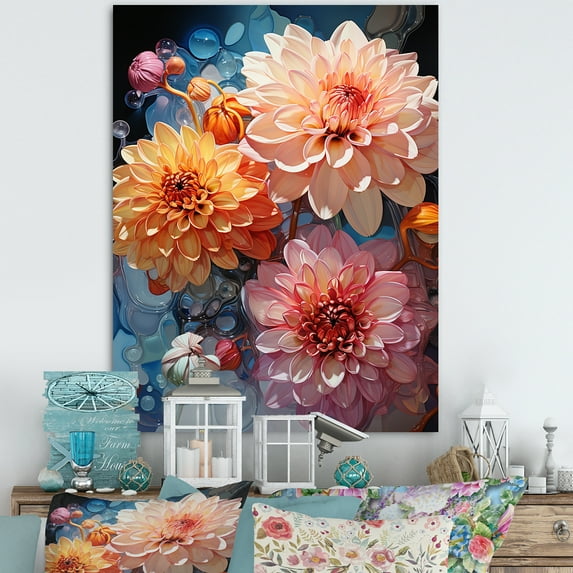 Designart "Transparent Beauty Of Pink And Orange Zinnias I" Zinnias Canvas Prints