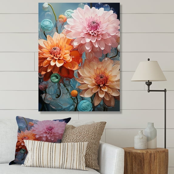 Designart "Transparent Beauty Of Pink And Orange Zinnias" Zinnias Canvas Wall Art