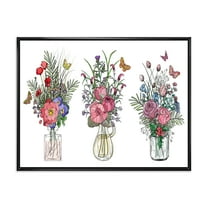 Designart 'Transparent Vases With Bouquets of Wildflowers II' Farmhouse Framed Canvas Wall Art Print