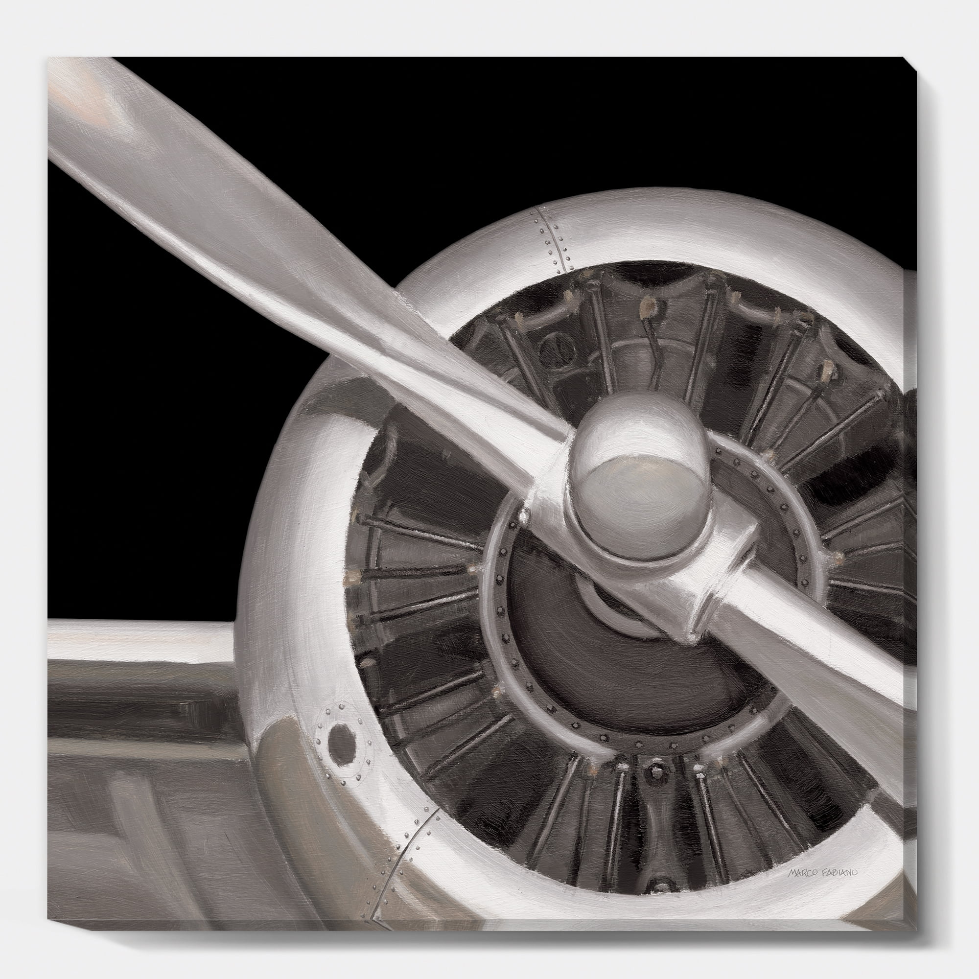 Designart 'Travel by Air Grey Plane' Vintage Transportation Premium Canvas Wall Art