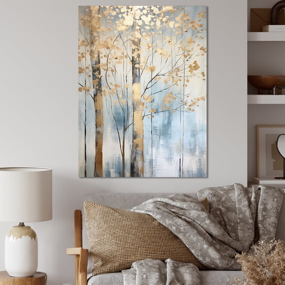 Designart "Treasured Gold And Blue Arboreal Scene II" Landscape Trees Canvas Wall Art