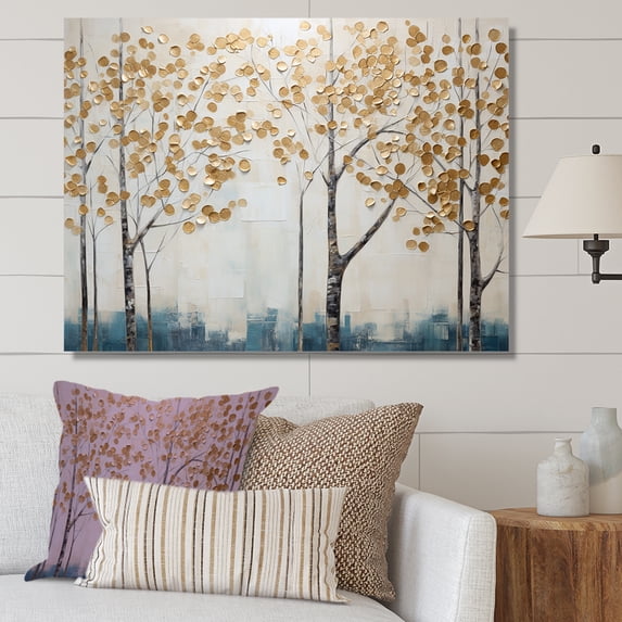 Designart "Treasured Gold And Blue Arboreal Scene III" Landscape Trees Canvas Prints