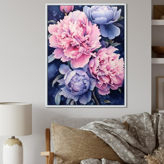 Designart "Treasures Of Radiant Peony Garden II" Peonies Floater Framed Wall Art Living Room
