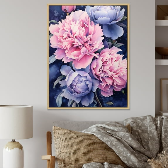 Designart "Treasures Of Radiant Peony Garden II" Peonies Floater Framed Wall Art Living Room
