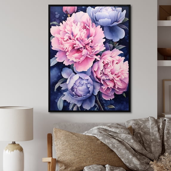 Designart "Treasures Of Radiant Peony Garden II" Peonies Floater Framed Wall Art Living Room