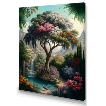 Designart Tree At The Center Of Jungle Paradise I Canvas Wall Art