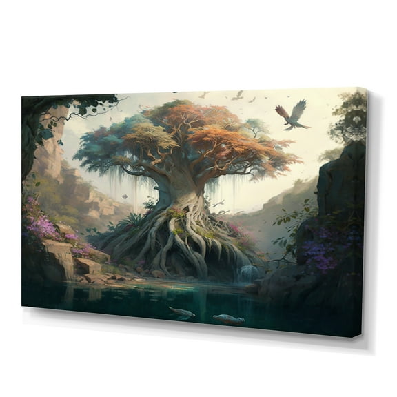 Designart Tree At The Center Of Jungle Paradise II Canvas Wall Art