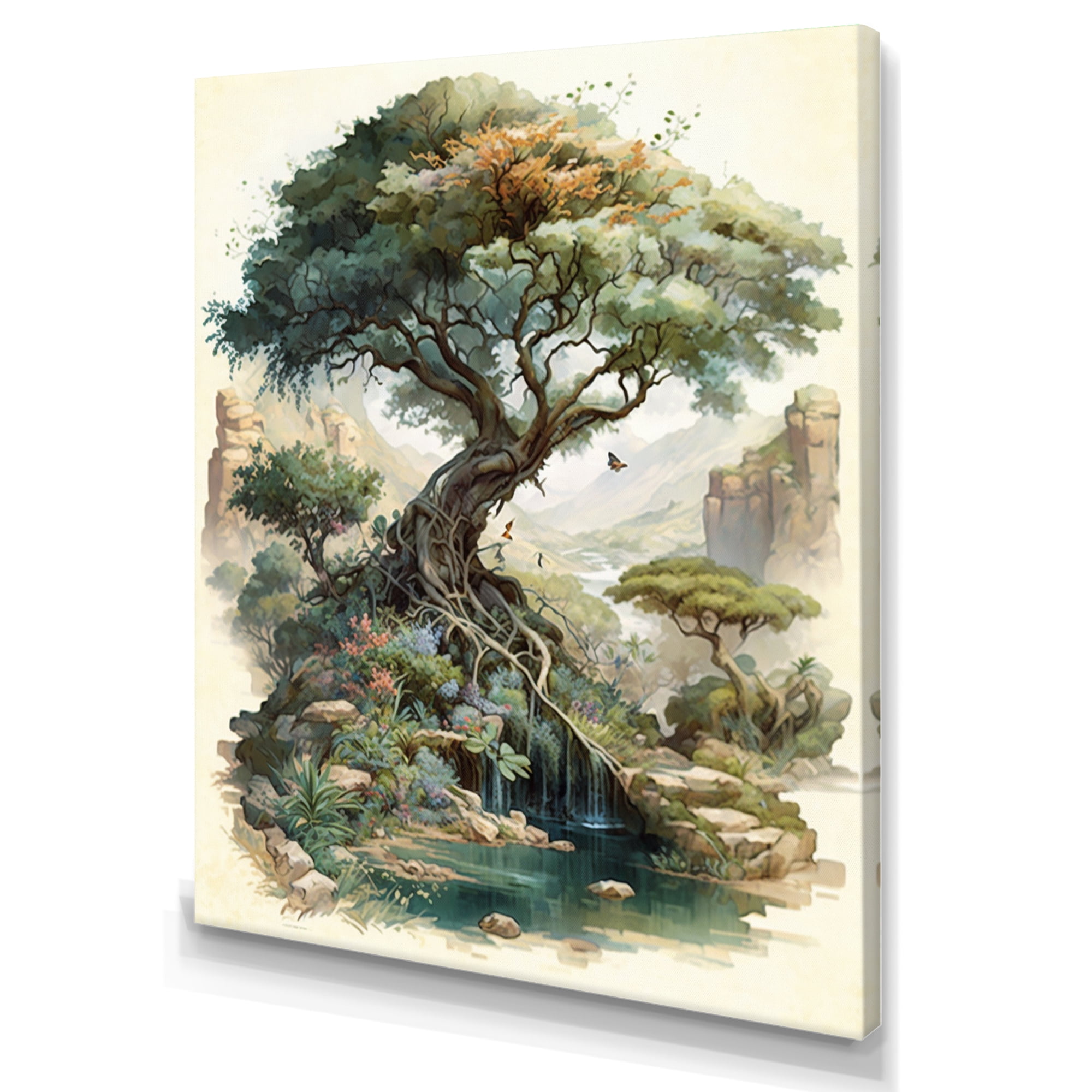 Designart Tree At The Center Of Jungle Paradise III Canvas Wall Art