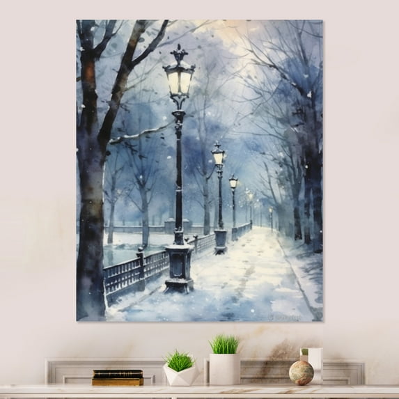 Designart "Tree-Lined Alley in the Park I" Winter Landscape Metal Wall Decor