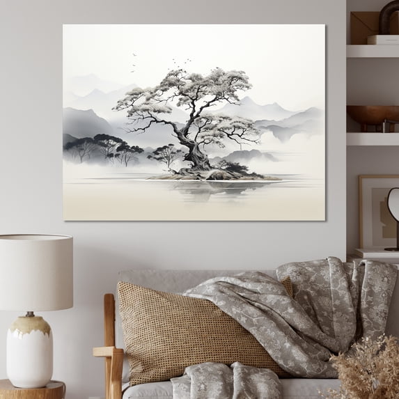 Designart "Tree Monochrome Ink euphony I" Floral Canvas Print