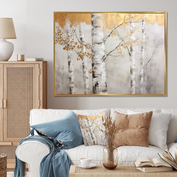 Designart "Tree Monochrome Of Gray II" Tree Monochrome Floater Framed Wall Art Living Room