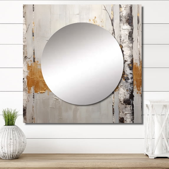 Designart "Tree Monochrome Of Gray III" Tree Monochrome Square Mirror For Wall Decor - Large Gold Square Printed Wall Mirror Art - Square Traditional Mirror - Wall Mounted Square Large Mirror
