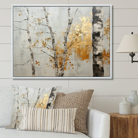 Designart "Tree Monochrome Of Gray IV" Tree Monochrome Floater Framed Canvas Print