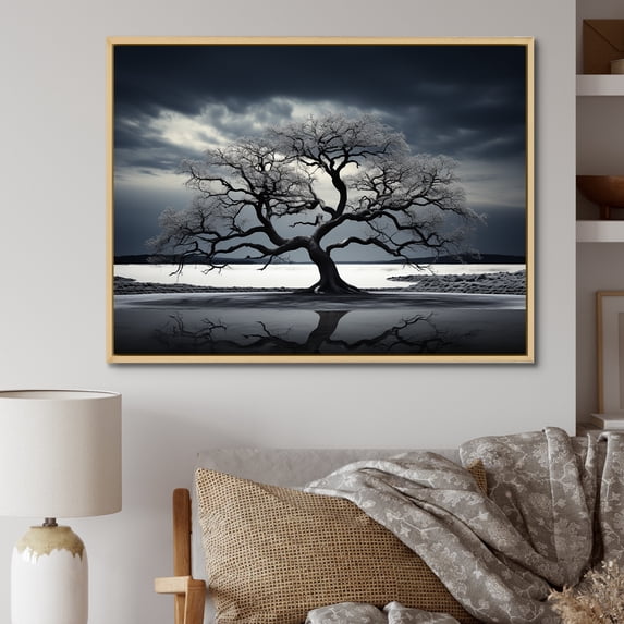 Designart "Tree Monochrome Silhouette Euphony II" Floral Floater Framed Wall Art Print