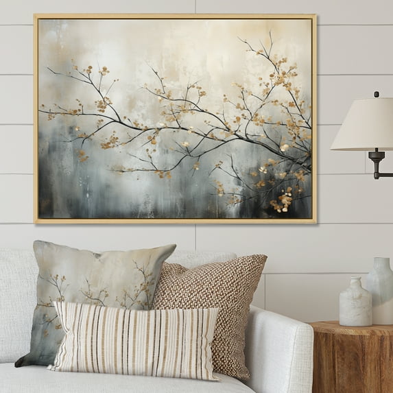 Designart "Tree Monochrome delicate Reverie I" Floral Floater Framed Canvas Art Print