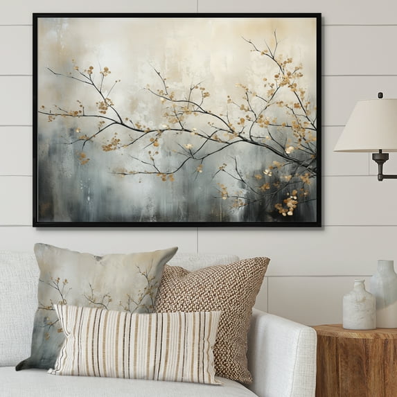 Designart "Tree Monochrome delicate Reverie I" Floral Floater Framed Canvas Art Print