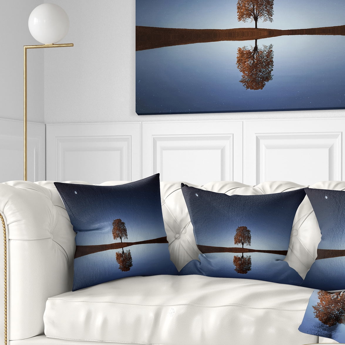 Designart Tree Near Lake at Night - Landscape Photography Throw Pillow - 16x16