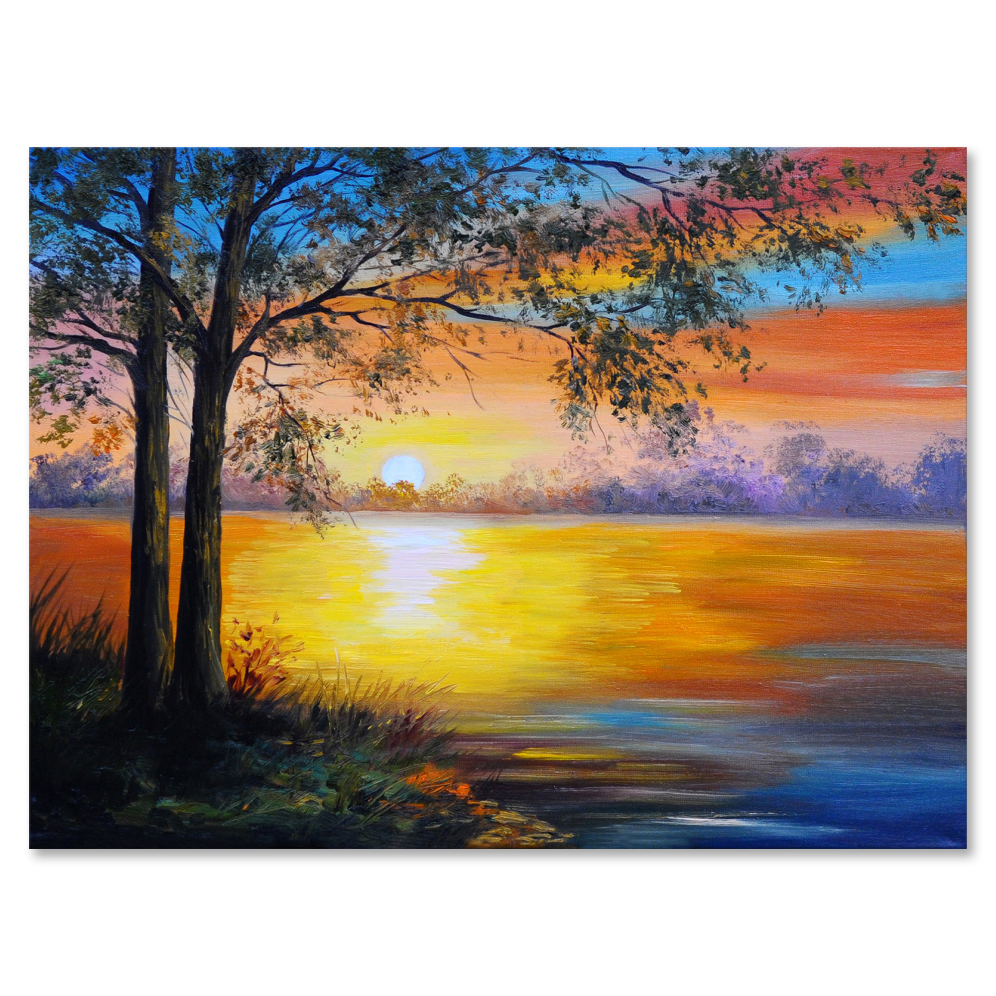 Designart ' Tree Near The Lake in Evening ' Traditional Canvas Wall Art Print