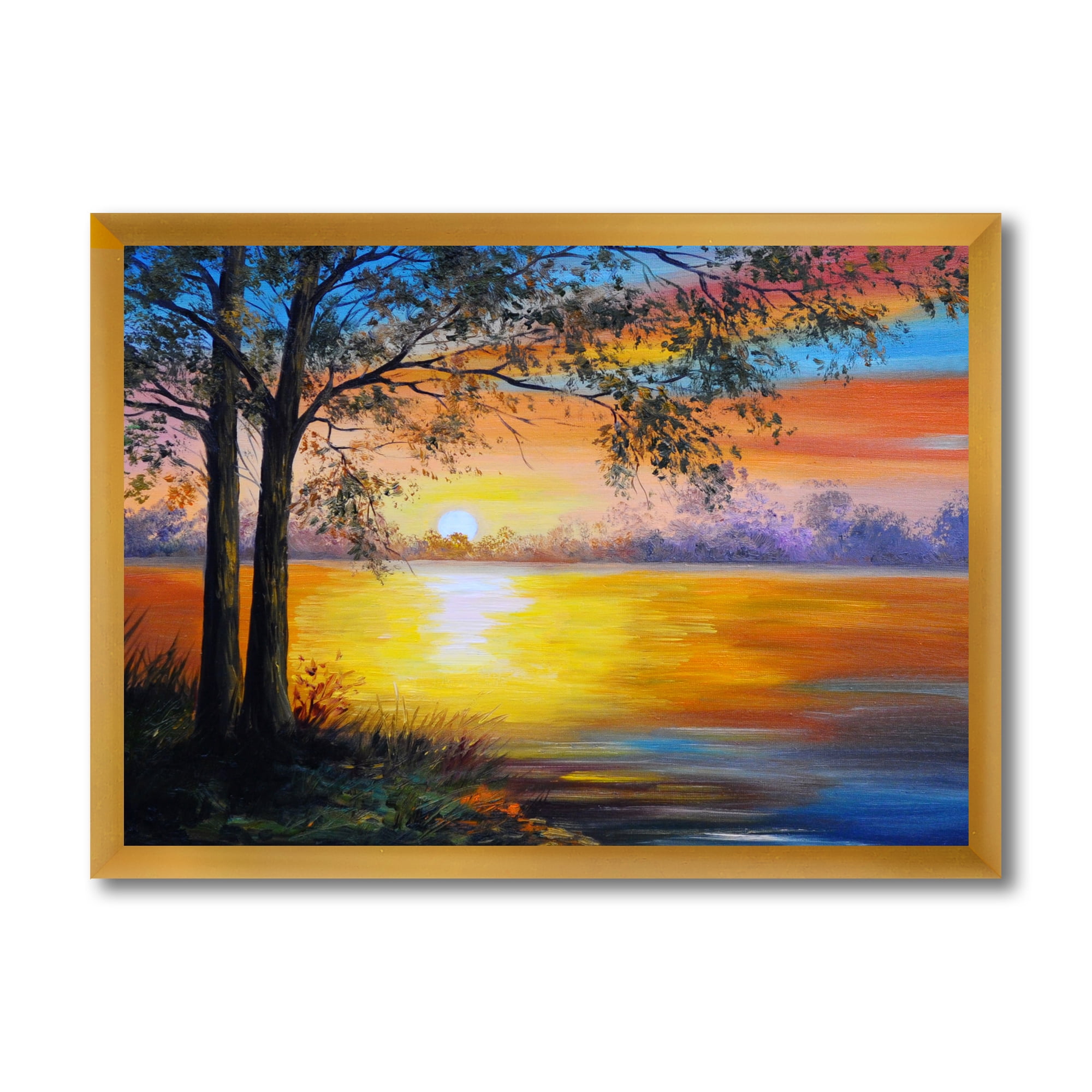 Designart 'Tree Near The Lake in Evening' Traditional Framed Art Print