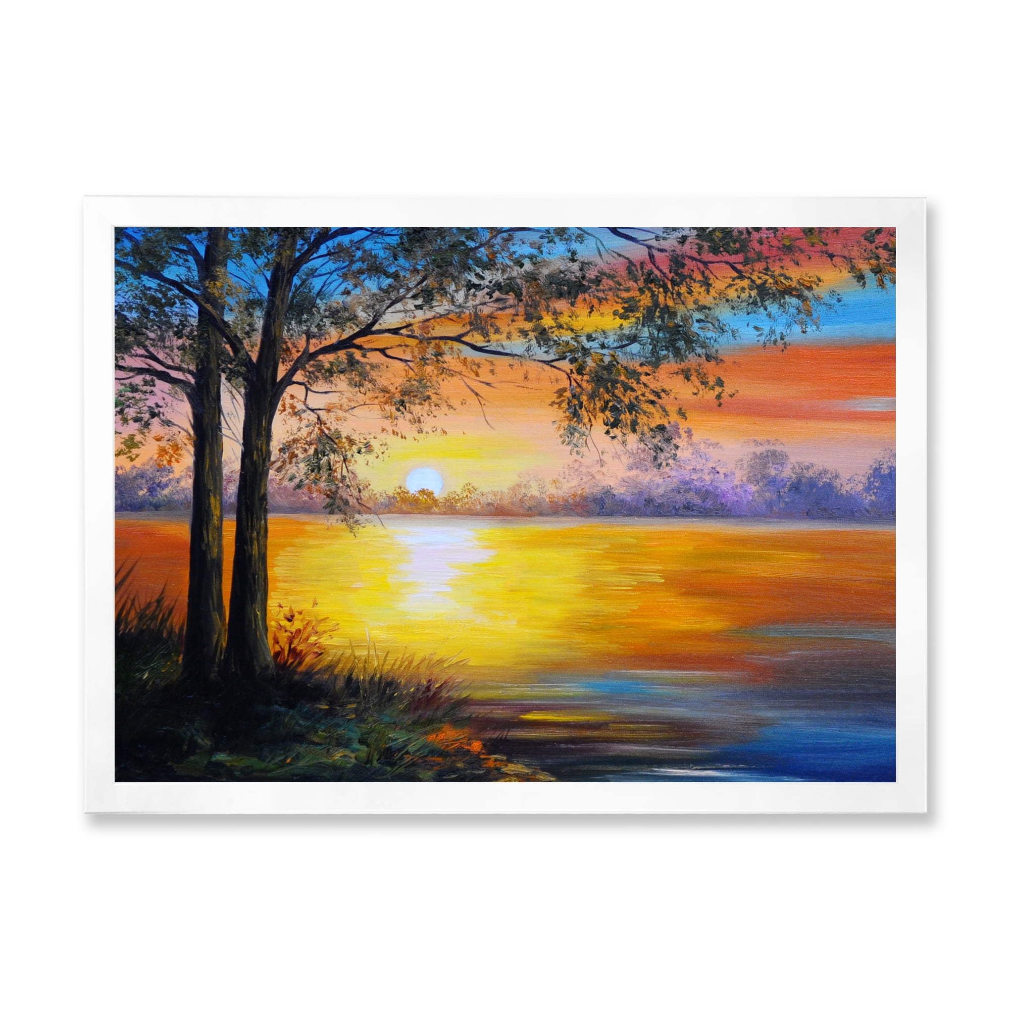 Designart 'Tree Near The Lake in Evening' Traditional Framed Art Print
