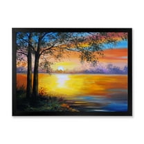 Designart 'Tree Near The Lake in Evening' Traditional Framed Art Print