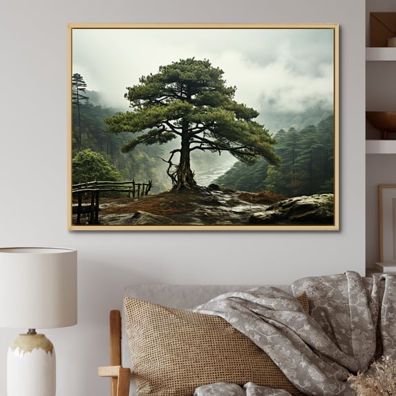 Designart "Tree Pines II" Landscape Trees Floater Framed Canvas Art Print
