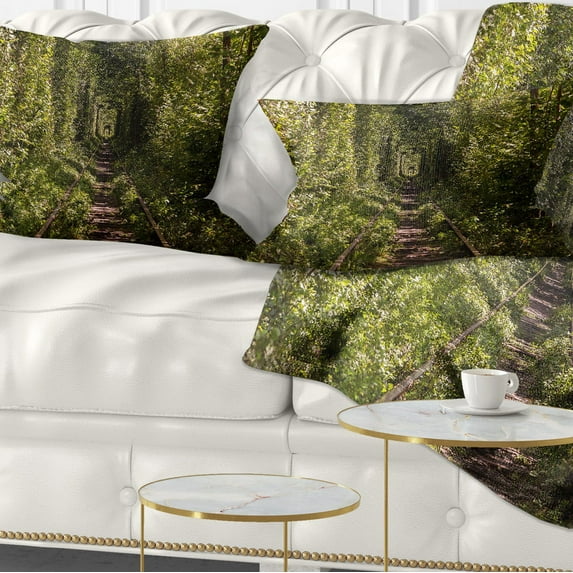 Designart Tree Rail Tunnel in Forest - Landscape Photo Throw Pillow - 12x20