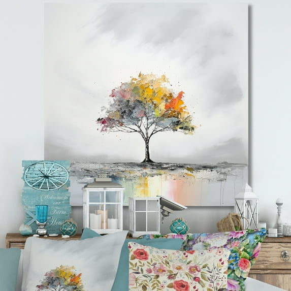 Designart "Tree Respite In Minimalism Rainbows I" Minimalism Canvas Prints