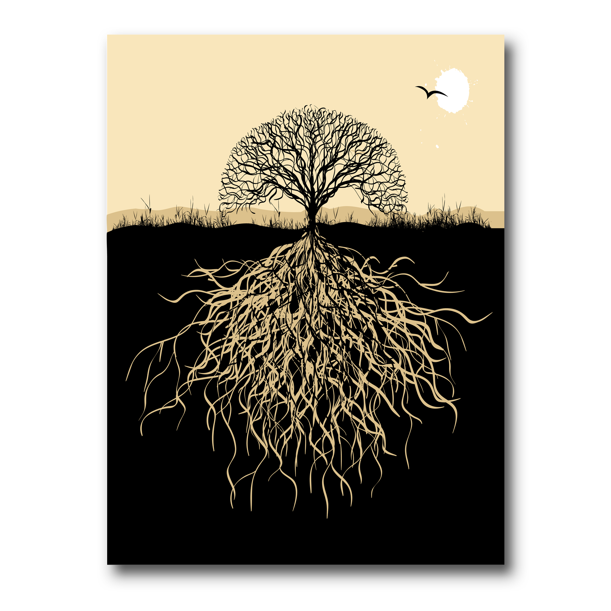 Designart ' Tree Silhouette With Underground Roots ' Traditional Canvas Wall Art Print